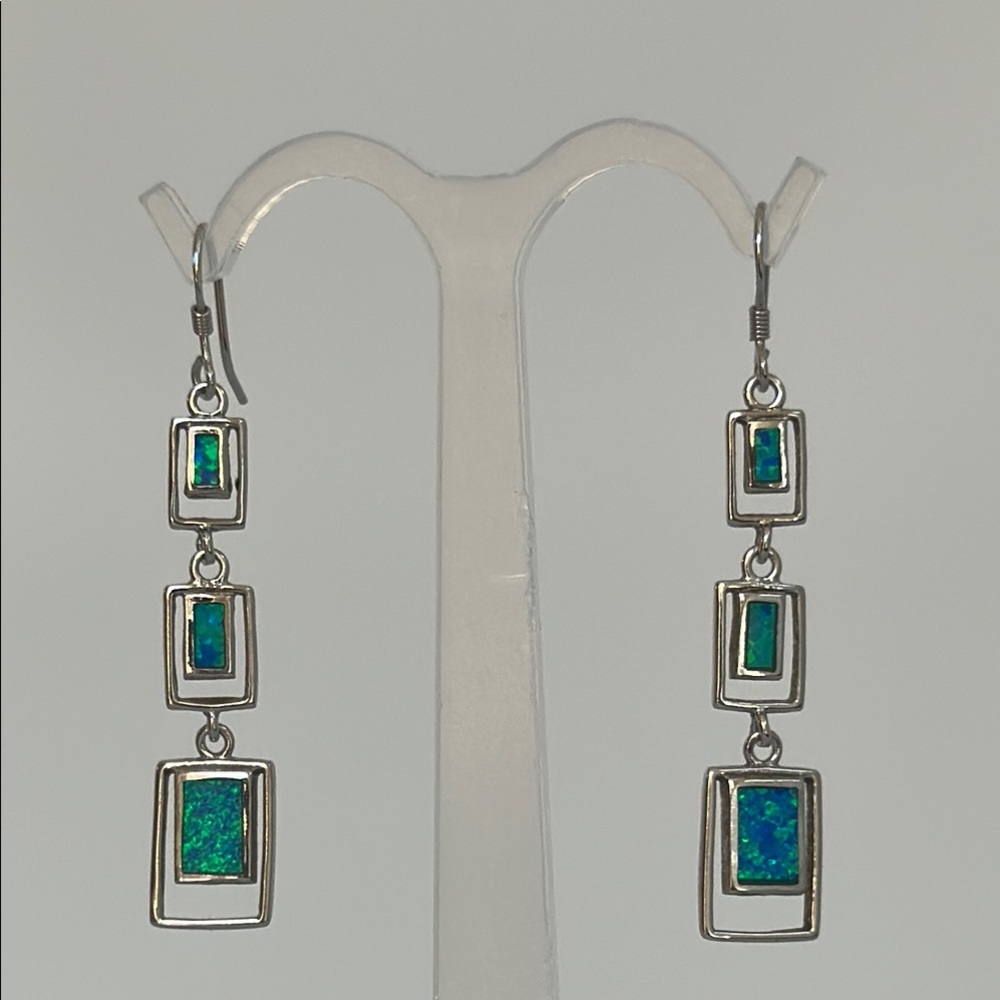 Elegant 925 Silver Intricate Design Blue Dangle Earrings